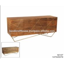 Industrial Brass Inlay mit Mango Holz und Metall Beine Sideboard